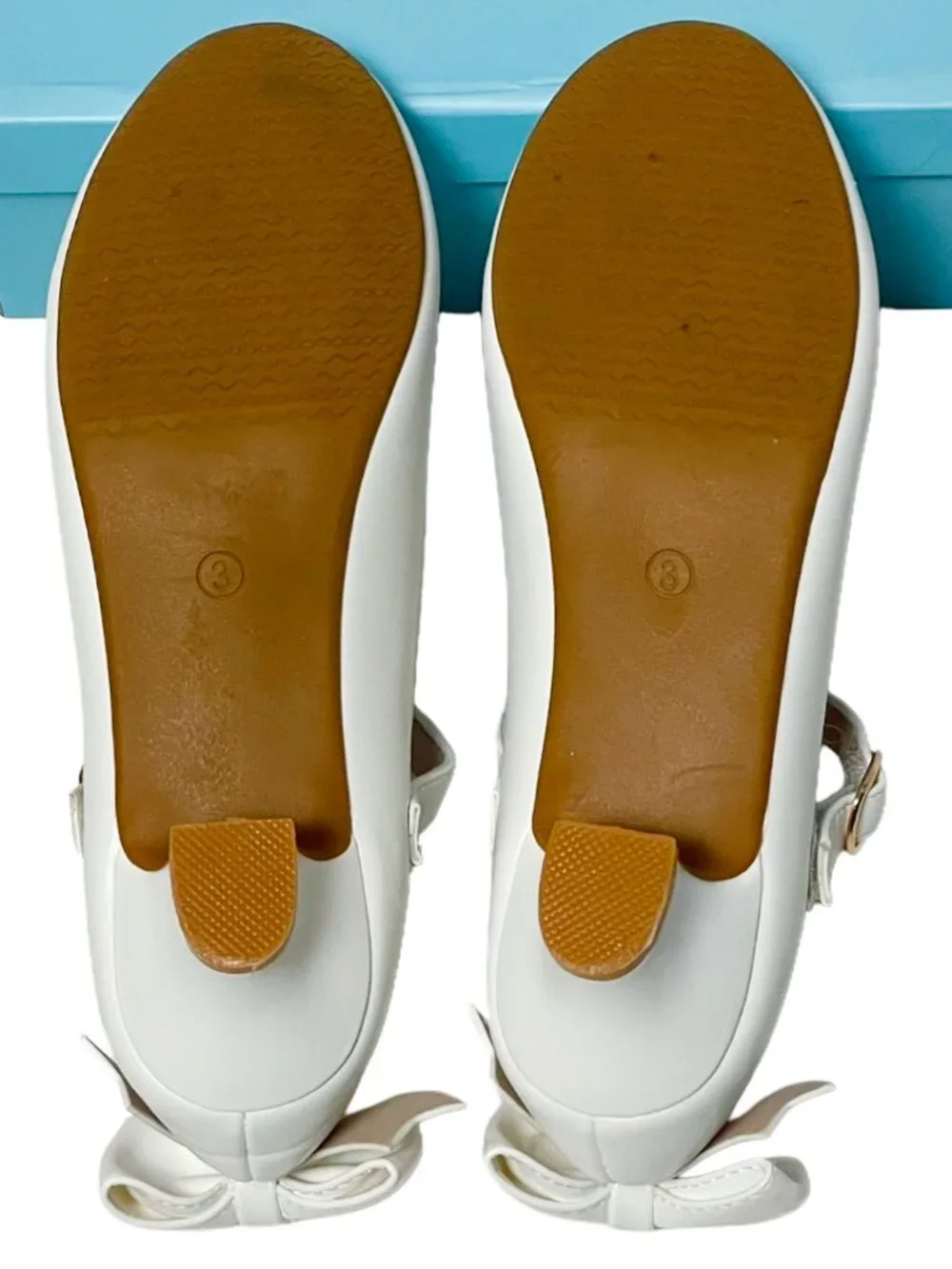 Girls White Flower Girl Heels Bow Back Mary Jane Dress Shoes Size 3
